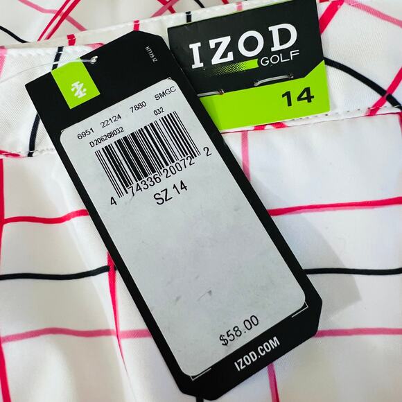 IZOD Golf Tennis Skort White Pink Blue Grid UPF 50 Stretch Sporty Size 14 - Picture 8 of 10